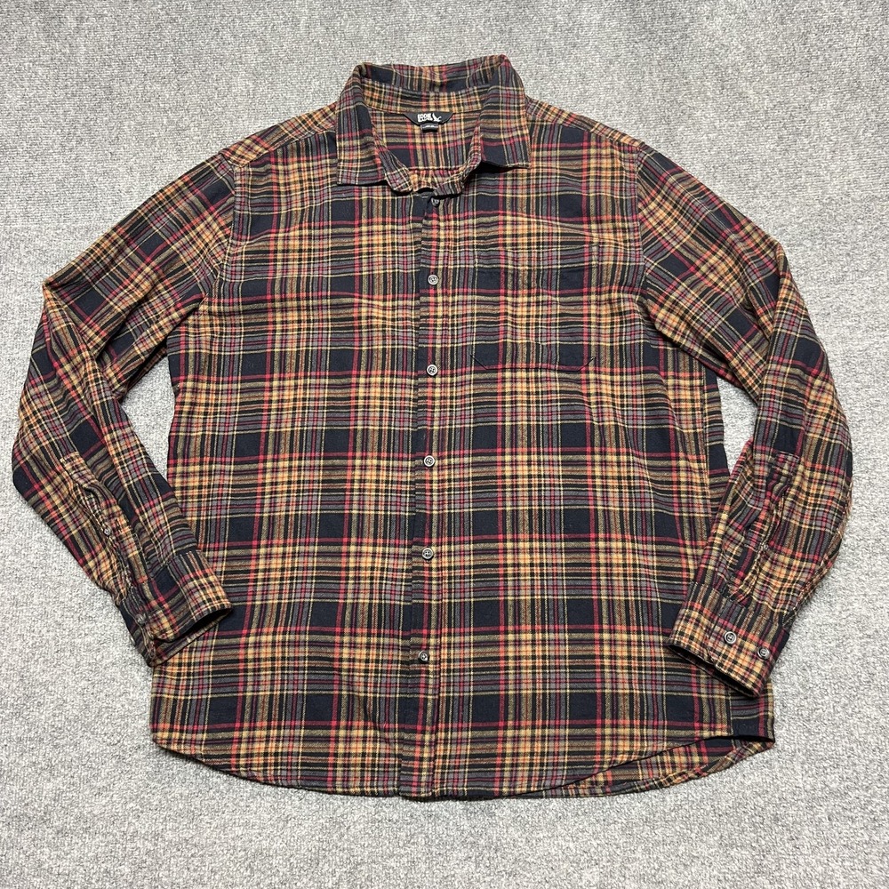 Eddie Bauer Shirt Mens XL Black Red Plaid Flannel Button Long Sleeve Casual